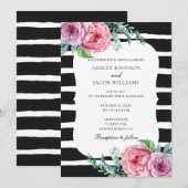 Invitation de mariage bohème. Rayures noires et bl (Devant / Derrière)
