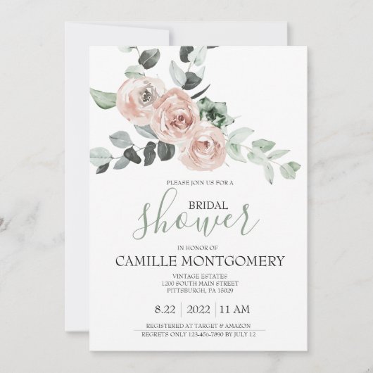 Invitation de mariage bohème rose rose (Devant)