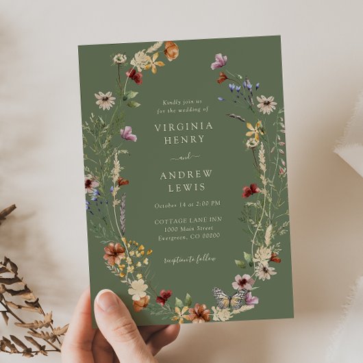 Invitation de mariage bohème verte
