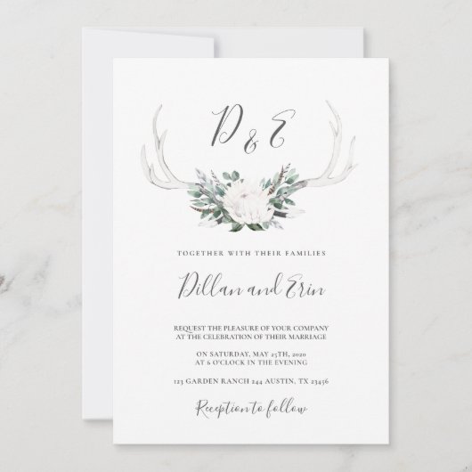 Invitation de mariage bohème White Antler (Devant)