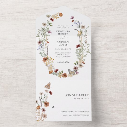 Invitation de mariage Boho All in One (À l'intérieur)