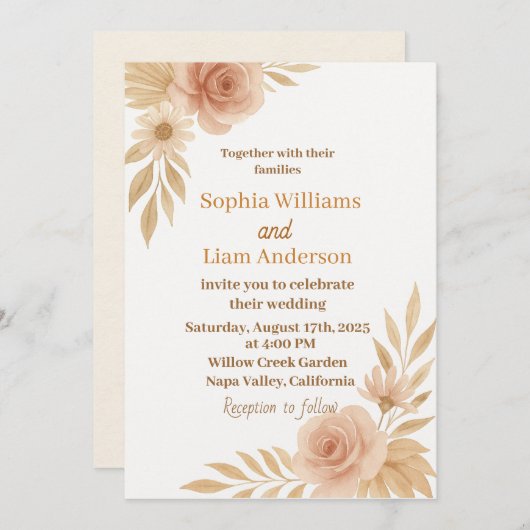 Invitation de mariage Boho Chic – Modèle modifiabl (Devant / Derrière)