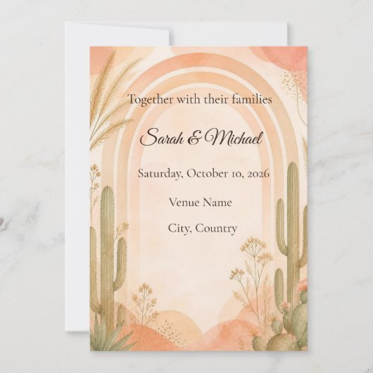 Invitation de mariage Boho Desert Cactus (Devant)