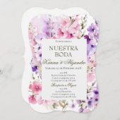 Invitation de Mariage Boho Elegant Floral Purple D (Devant / Derrière)