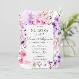 Invitation de Mariage Boho Elegant Floral Purple D