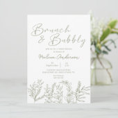 Invitation de mariage boho fleurs sauge petit-déje (Debout devant)