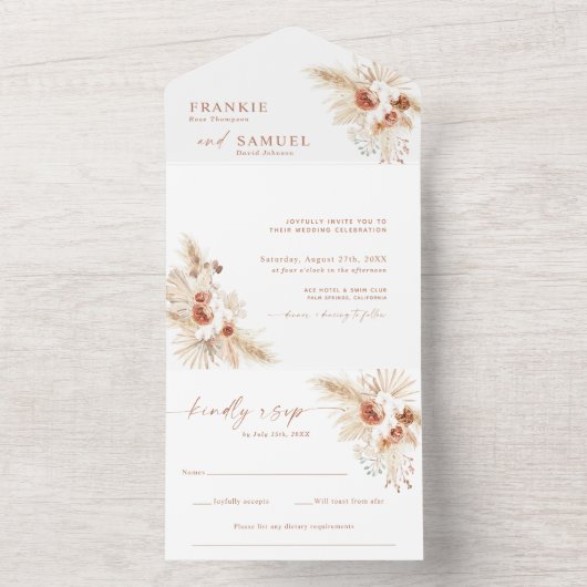 Invitation de mariage Boho | Terracotta Pampas Gra (À l'intérieur)