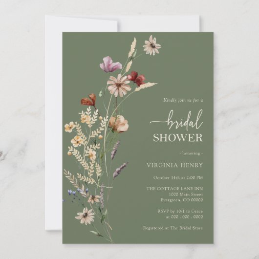 Invitation de mariage boho verte (Devant)