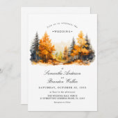 Invitation de mariage bois automnal, pins (Devant / Derrière)