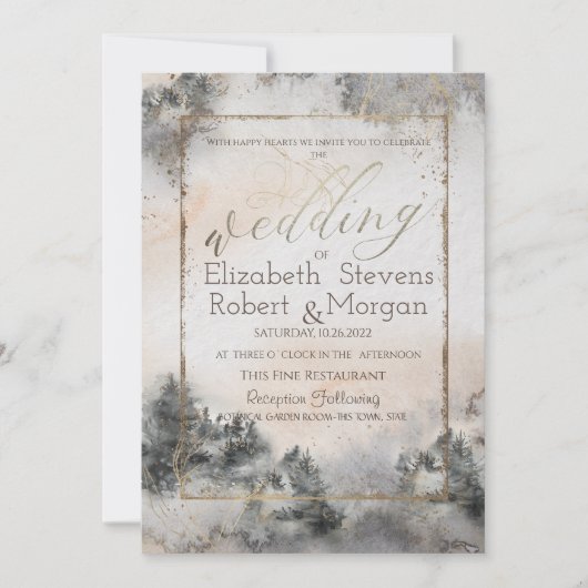 Invitation de mariage bois forêt arbre (Devant)