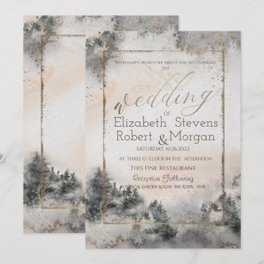 Invitation de mariage bois forêt arbre (Devant / Derrière)