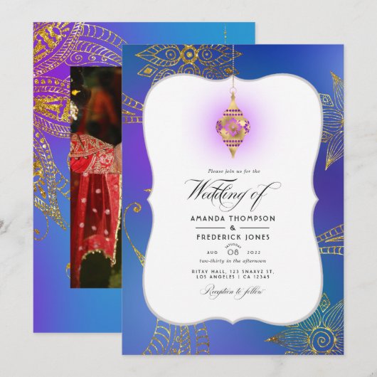 Invitation de mariage Bollywood arabe à feuille d' (Devant / Derrière)