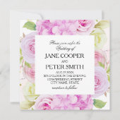 Invitation de mariage bon marché avec fleurs roses (Devant)