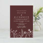 Invitation de mariage bordeaux à fleurs sauvages s (Debout devant)