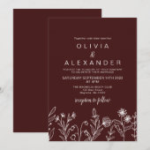 Invitation de mariage bordeaux à fleurs sauvages s (Devant / Derrière)