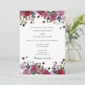 Invitation de mariage bordeaux. Fleur violette et (Debout devant)