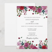 Invitation de mariage bordeaux. Fleur violette et (Devant / Derrière)