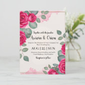 invitation de mariage botanique à fleurs roses cha (Debout devant)