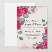 invitation de mariage botanique à fleurs roses cha (Devant / Derrière)