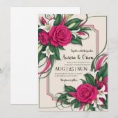 invitation de mariage botanique à fleurs roses cha (Devant / Derrière)