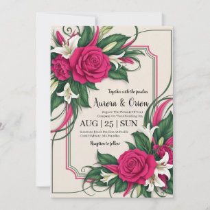 invitation de mariage botanique à fleurs roses cha