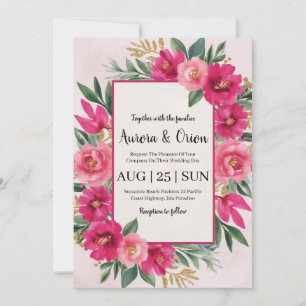invitation de mariage botanique à fleurs roses cha