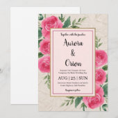 invitation de mariage botanique à fleurs roses cha (Devant / Derrière)