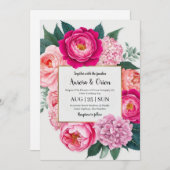invitation de mariage botanique à fleurs roses cha (Devant / Derrière)