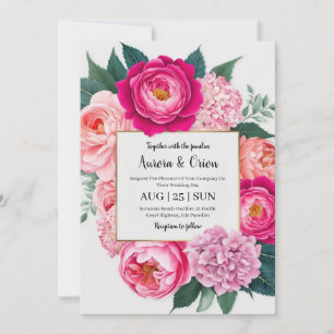 invitation de mariage botanique à fleurs roses cha