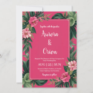 invitation de mariage botanique à fleurs roses cha