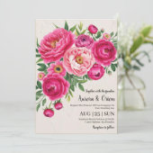 invitation de mariage botanique à fleurs roses cha (Debout devant)