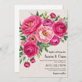 invitation de mariage botanique à fleurs roses cha (Devant / Derrière)