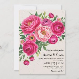 invitation de mariage botanique à fleurs roses cha
