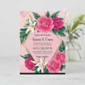 invitation de mariage botanique à fleurs roses cha (Debout devant)