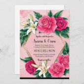 invitation de mariage botanique à fleurs roses cha (Devant / Derrière)