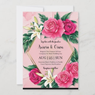 invitation de mariage botanique à fleurs roses cha