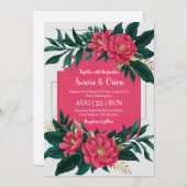 invitation de mariage botanique à fleurs roses cha (Devant / Derrière)