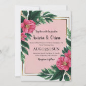 invitation de mariage botanique à fleurs roses cha (Devant)