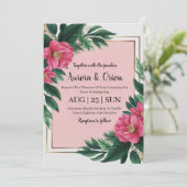 invitation de mariage botanique à fleurs roses cha (Debout devant)