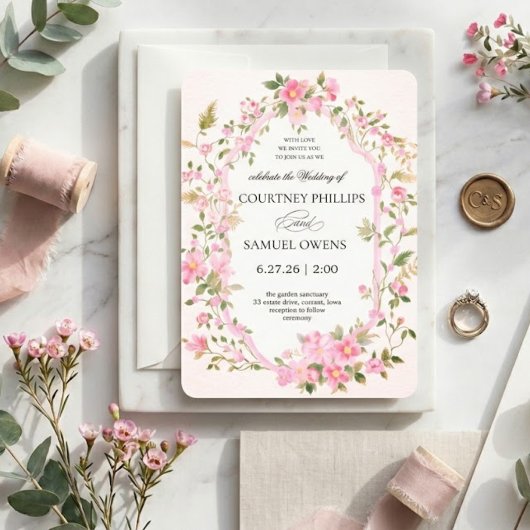 Invitation de mariage botanique à l'aquarelle