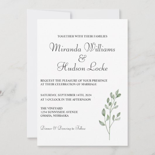 Invitation de mariage botanique avec code QR et ph (Devant)