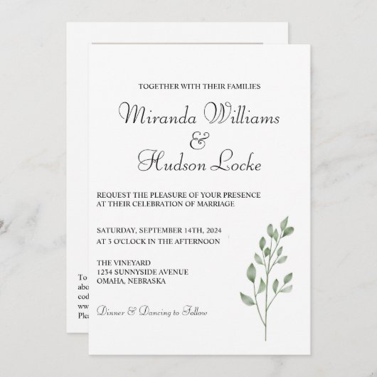 Invitation de mariage botanique avec code QR et ph (Devant / Derrière)