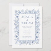 Invitation de mariage botanique bleu royal (Devant)