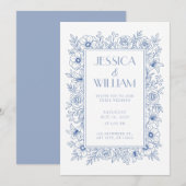 Invitation de mariage botanique bleu royal (Devant / Derrière)
