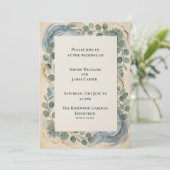 Invitation de mariage botanique bleu-vert (Debout devant)