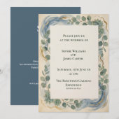 Invitation de mariage botanique bleu-vert (Devant / Derrière)