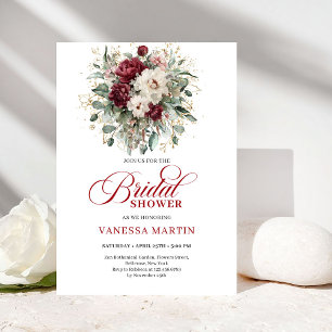 Invitation de mariage botanique burgundy élégante