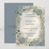 Invitation de mariage botanique florale bleue (Devant / Derrière)