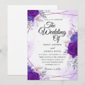 invitation de mariage botanique marine et violet (Devant / Derrière)