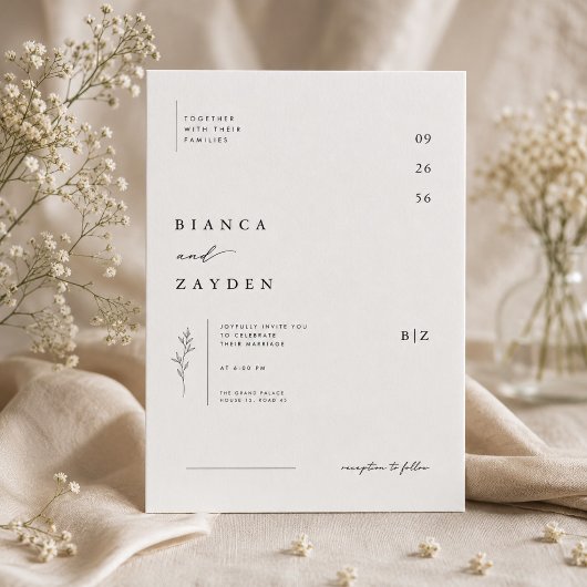 Invitation de mariage botanique minimaliste.